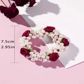 French retro pearl and red rose flower scrunchie hair tie with 7.5cm diameter measurement - Red Rose