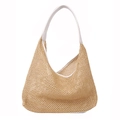 Sommerliche gewebte Strandtasche für Damen aus beigem Netzgewebe mit weißen Trägern - Weiß
