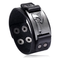 Brazalete ancho de cuero negro para hombre con hacha vikinga y tachuelas de metal punk - Plata Antigua