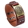 Brown vintage leather bracelet featuring a bronze Celtic tree of life metal emblem - Brown Leather Antique Bronze Metal (Tree of Life Pentagram)