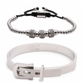Conjunto de brazalete de acero con números romanos y pulsera de cuentas ajustable hombre - Pulsera + Brazalete con Hebilla de Cinturón / 1 Set Oro Blanco