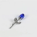 Crystal rose ornament with blue flower bud and silver metallic stem for gifts - Silver Stem Blue Flower Loose