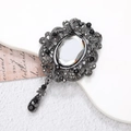 Vintage alloy pendant with large oval crystal and black rhinestones for DIY crafts - Gun Black Grey Gem Pendant