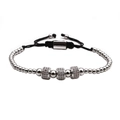 Detail of men's beaded adjustable bracelet with silver accents and micro-pave zircons - White Gold