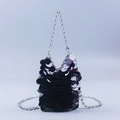 Sparkly black fish-scale sequin mini crossbody bag with silver metal chain strap - Black
