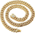 Luxurious gold Cuban link pet collar with full diamond encrusting for cats and dogs - 45cm / Gold
