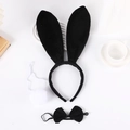 Set cerchietto con orecchie di coniglio nere, papillon e coda di peluche bianca - Set da 3 Pezzi Orecchie da Coniglio Ultra-Morbide Nero