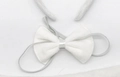 Set costume da coniglietto bianco in peluche con papillon e orecchie morbide in velluto - Papillon in Peluche Corto Bianco