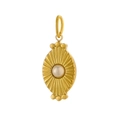Golden sunburst oval pendant with central white pearl bead and decorative granules - White (FP29082B-8)