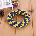 Blue and yellow hand-woven cotton rope ring toy for dogs to chew and play - Multi-color Donut