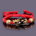 Handcrafted red string bracelet with gold PiXiu charm and detailed woven pattern - Red Rope Single Gold PiXiu