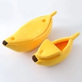 Banana shaped warm plush pet bed for cats and dogs in soft yellow finish - Yellow