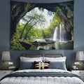 Tapisserie murale paysage naturel avec vue sur une cascade et une forêt - Cascade dans la grotte