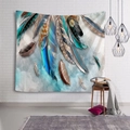 Close-up of artistic colorful feather wall tapestry hanging on a white brick wall - 90x60cm / Artistic Colorful Feather