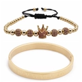 Set bracciale rigido dorato con numeri romani e bracciale con perline a corona viola - Set Corona in Zircone Rosso Rosa Oro