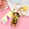 Detail of Rilakkuma-style keychain with golden star glitter and iridescent strap - Leather Strap Buckle + Bear Bead B3-2 / Gold