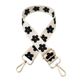 Adjustable beige canvas shoulder strap with black floral pattern and gold metal hooks - No. 257 Beige Black Floral - Gold Buckle