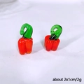 Pair of red chili glass charms with green stems and dimensions 2x1cm for DIY jewelry - Bell Pepper