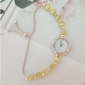 Elegant rose gold quartz watch with pearl bracelet and white dial on floral background - Rose Gold Style With Yellow Beads (01)