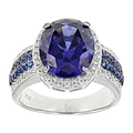 Luxurious S925 silver cocktail ring with large oval purple stone and zircon halo - US 10 / Blue
