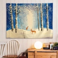 Winter forest tapestry with reindeer and birch trees for cozy bedroom wall decoration - Style 38