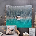 Winter forest lake landscape wall tapestry for cozy bedroom decor in greenish grey - Style 17