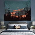 Night sky landscape tapestry with golden moon and trees for bedroom wall decor - Style 12