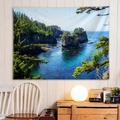 Scenic coastal landscape wall tapestry with blue sea and lush forest view - Style 9