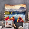 Arazzo con paesaggio montano innevato, barche colorate e luci fatate a forma di stella - 150x130cm / Stile 4