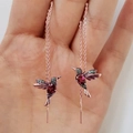 Squisiti orecchini a monachella a forma di colibrì in oro rosa con zirconi colorati - Oro Rosa con Zircone Rosso