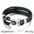 Bracciale da uomo a tre strati in pelle nera con chiusura ad ancora e mini bussola - Stile Ancora con Bussola a Triplo Strato (KB79228-BD) / Nero