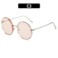 Retro runde randlose Sonnenbrille mit pink-orangen Verlaufsgläsern und silbernen Bügeln - Silberrahmen Champagner Gläser