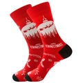 Festive red Christmas socks with white reindeer, snowflakes, and Merry Christmas text - Size 38-45 / Red Sleigh