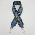 Adjustable canvas shoulder strap with vintage paisley pattern and golden metal buckles - Lake Blue + Lake Blue Leather + Gold Hook