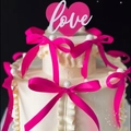 Pink silk ribbon bow and white pearl cake toppers for romantic wedding decoration - Rose Red Bow Medium / 10 Pcs