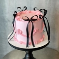 Pink cream cake decorated with elegant black ribbon bows on a high black stand - Black Medium (10pcs) 8*13CM