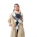 Cashmere-like oversized plaid scarf with tassels in black, white, and peach pink - B05-1 Black White Pink Plaid