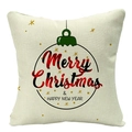Linen Christmas pillow cover with red buffalo plaid Merry Christmas ornament print - Christmas Bauble Greetings (YMD34-12)