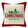 Linen Christmas pillowcase with red piping and Merry Christmas festive typography - Christmas New Year Text (YMD34-28)
