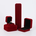 Elegant deep red velvet jewelry box set for rings, pendants, and necklaces in solid color - Wine Red Ring Box