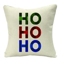 Detail of linen Christmas pillowcase with HO HO HO plaid text and invisible zipper - Mixed Color Plaid Text (YMD34-27)