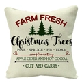 Linen Christmas pillowcase in beige featuring vintage farm fresh Christmas tree design - Vintage Pine Tree Text (YMD34-33)