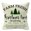 Linen Christmas tree farmhouse pillow cover with vintage typography for holiday decor - Vintage Farm Fresh Text (YMD34-35)
