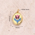 Pendentif Ovale En Forme De Fleur Émaillée À L'huile (doré) [195 X 14 Mm (ouverture : 3 Mm)] | 1 Pièce/paquet