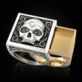 Gotischer Ring aus Silber und Gold mit Löwenkopf und geheimem Schiebemechanismus - Zweifarbig H169 Totenkopf