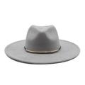 Detailed view of grey wool fedora hat featuring minimalist golden buckle trim detail - M (56-59cm) / Gray