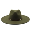 Detail of dark olive wool fedora hat featuring a thin black band and gold metallic buckle - M (56-59cm) / Army Green