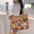 Beige canvas tote bag with cartoon girl and dog illustration plus LOVE AND POWER text - Tie Girl
