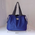 Blue large capacity foldable nylon tote bag with gray handles and size dimensions - XL Royal Blue