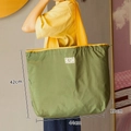 Olive green foldable tote bag with yellow handles, eco-friendly large oxford cloth bag - L Green